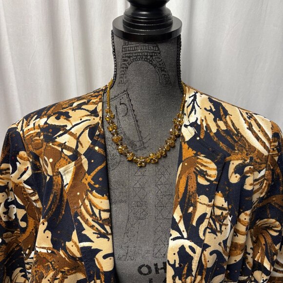 Alfred Dunner Womens Open-Front Blazer Size 16W Brown Blue Floral Sequin Jacket - Picture 2 of 8